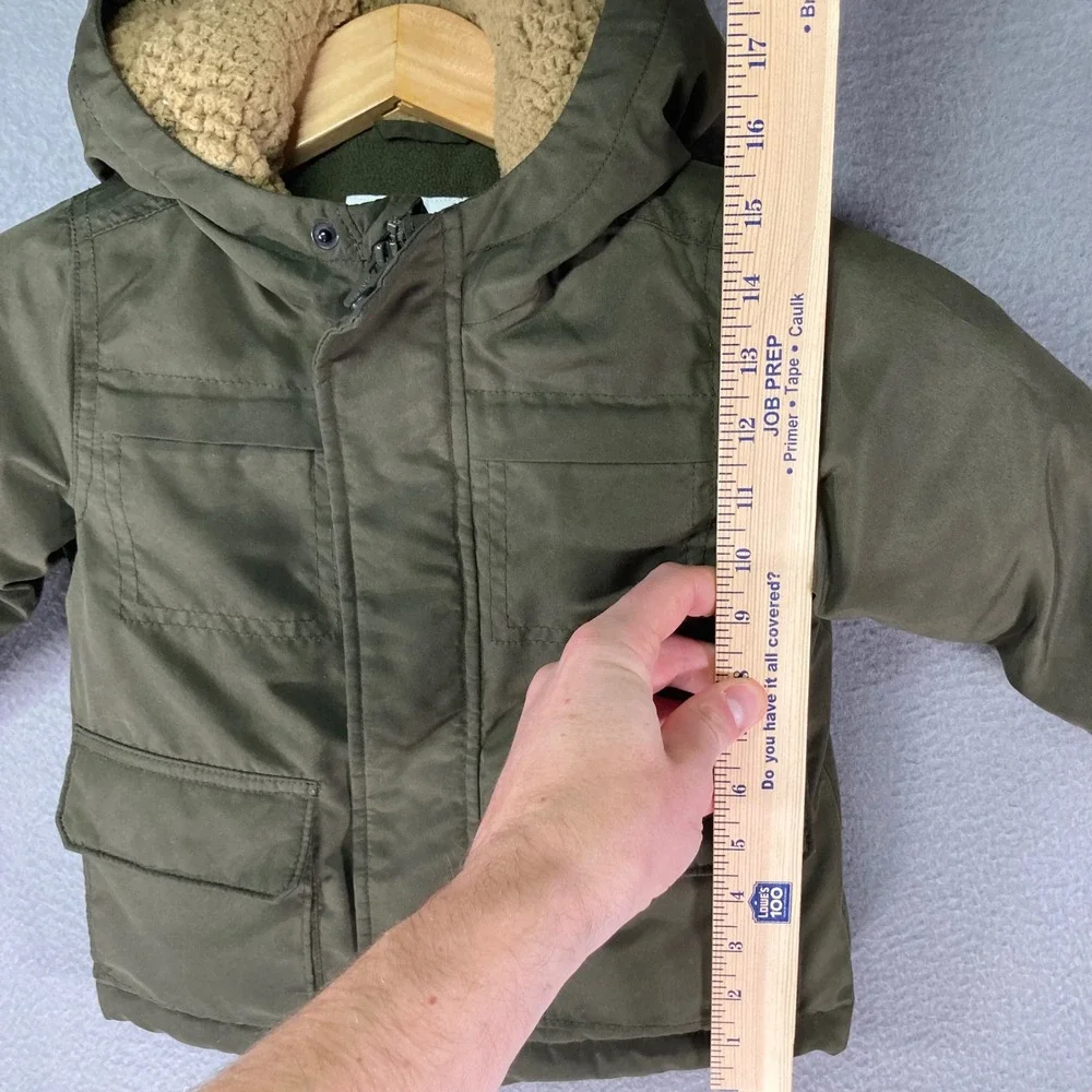 Kids Expedition Parka‎ Jacket Boys Girls Green Sherpa Lined Hooded Winter 18-24M